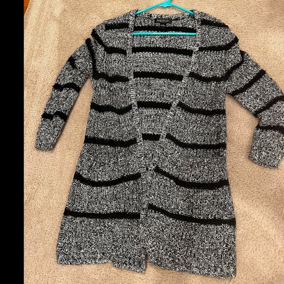 August Silk: Black and White Striped Cardigan - Size Small - Picture 3 of 5